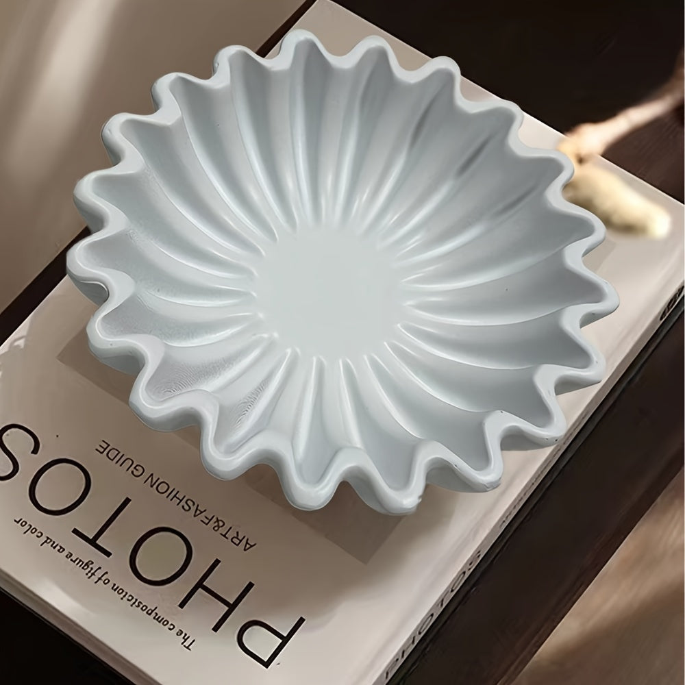 EleganceBowl - Tigela de Resina com Sulcos e Bordas Onduladas para Decoração de Sala de Estar