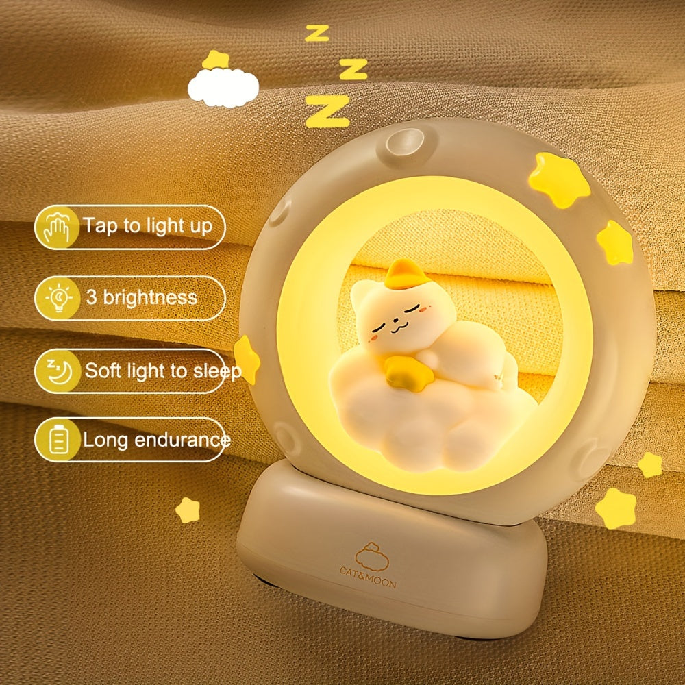 SleepyCat - Cute Cat Night Lamp with USB Rechargeable Battery and Dimmable Light