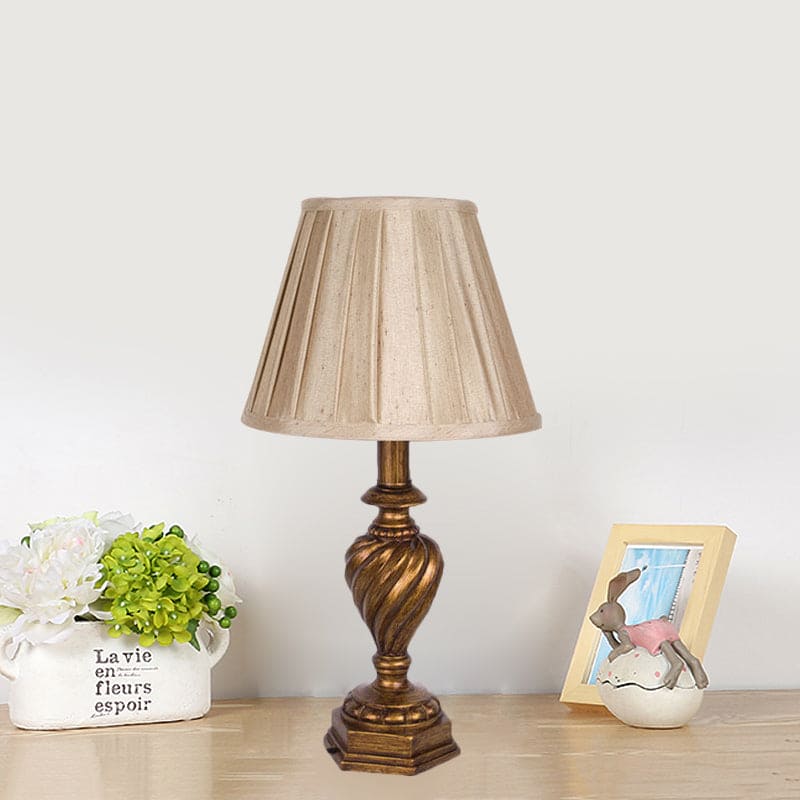 LuminoDesign - Modern Bed Lamp with Resin Base and Pleated Shade