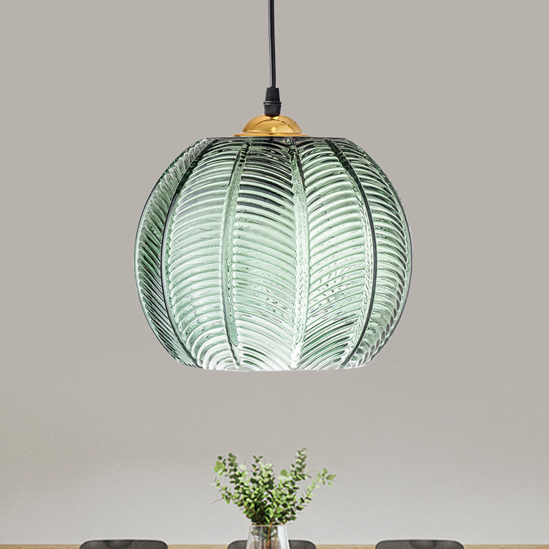 Lámpara colgante de vidrio acanalado verde retro