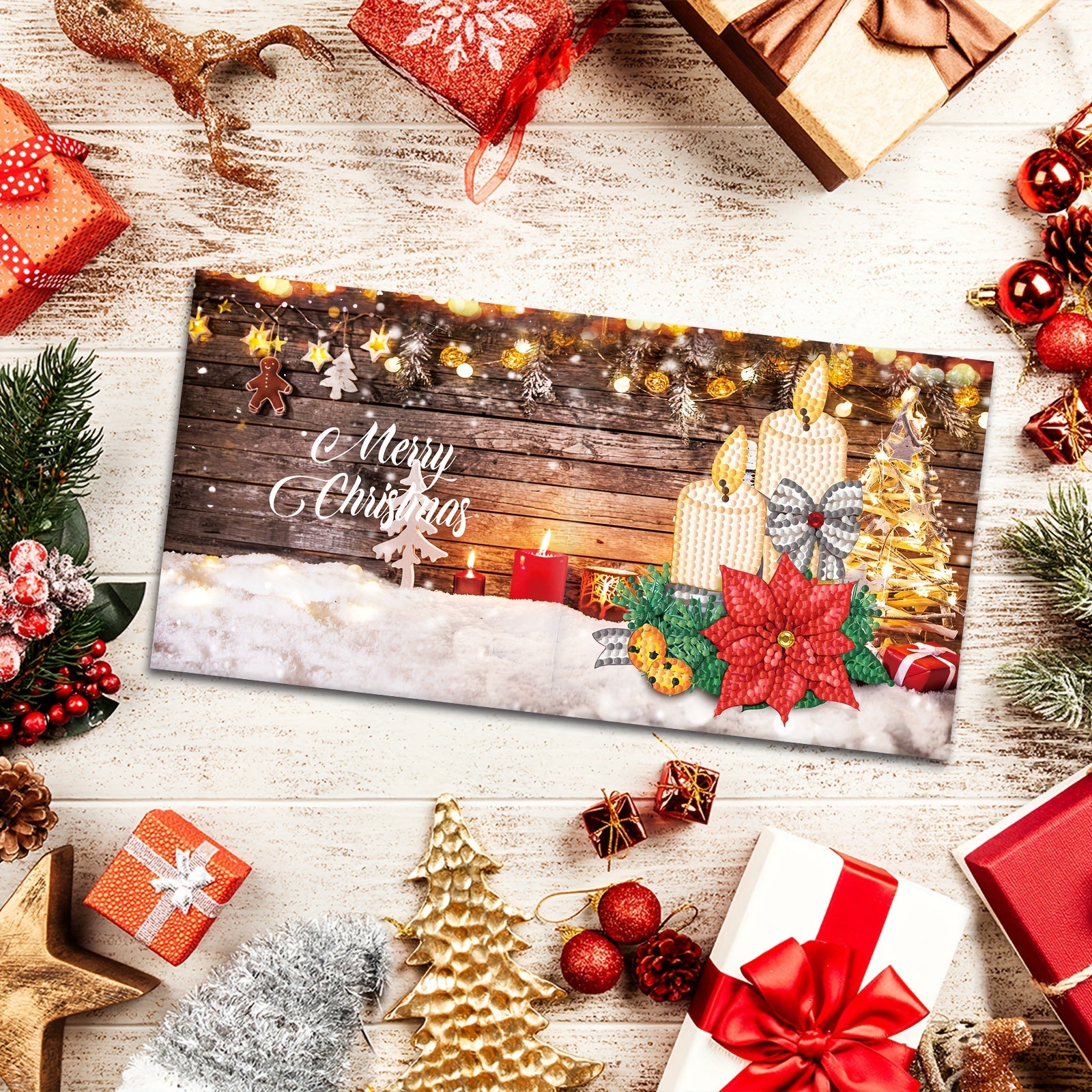 Set di Biglietti d'Auguri con Dipinti in Diamante da 12 Pezzi - Mosaico Fatto a Mano per Natale e Capodanno, Personalizzabile con Messaggi Caldi