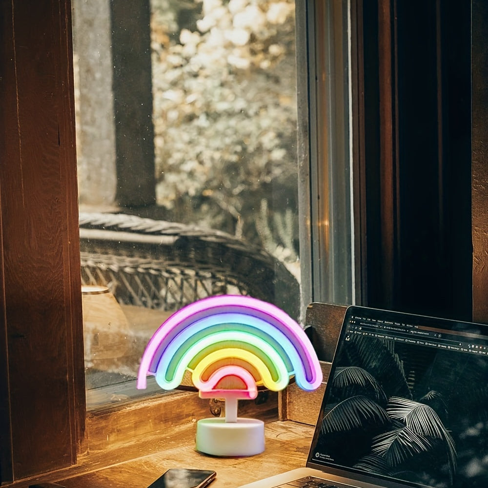 RainbowGlow - Cute Rainbow Neon Light with Lamp Base