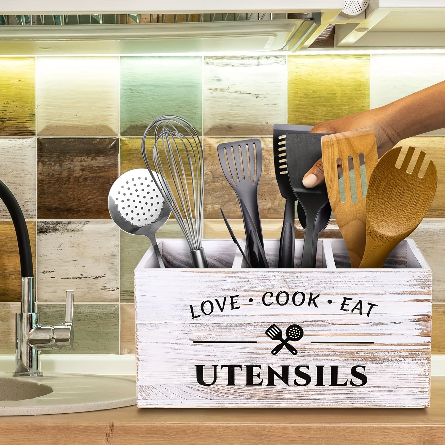 Caixa de Arrumação para Talheres de Madeira – Com Compartimentos para Cozinha, Quarto e Escritório