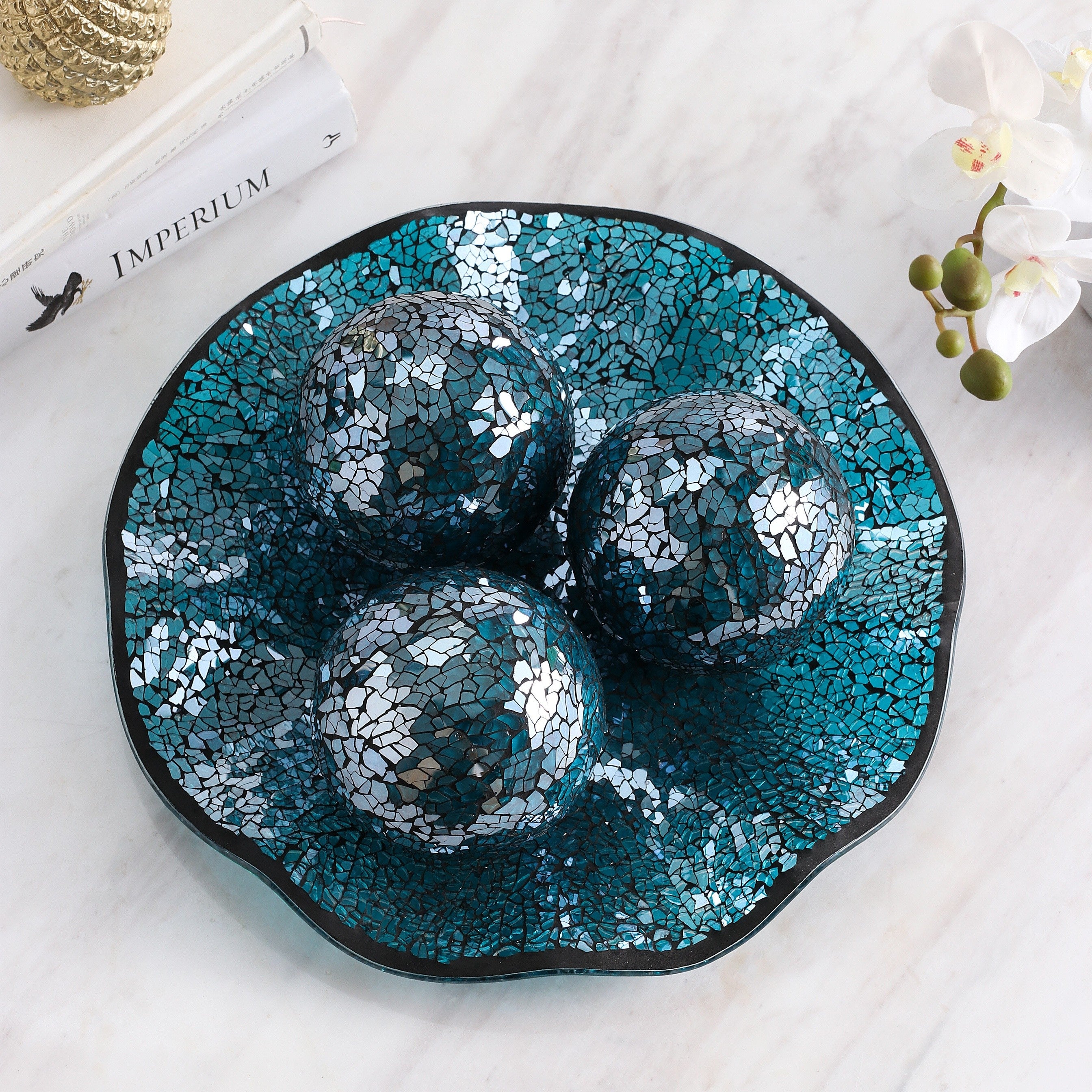 MosaicServe - 4-piece Glass Mosaic Decorative Bowl Set