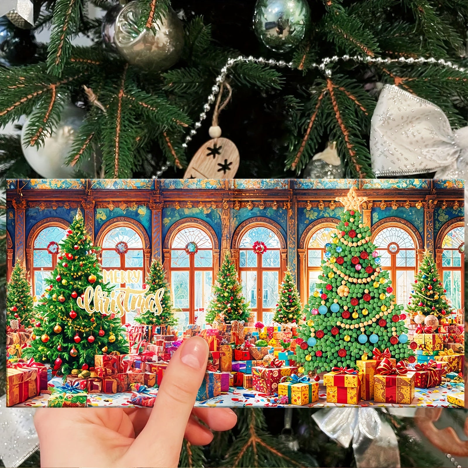 Kit di Biglietti di Natale con 12 pezzi per Pittura Diamante Fai-da-te - Design di Babbo Natale e Animali, Biglietti di Auguri Festivi per Auguri di Natale e Favoriti delle Feste