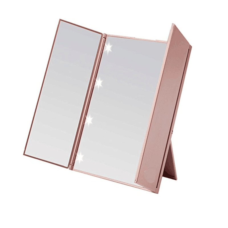 Espejo de Maquillaje LED Trilateral – Espejo Tríptico Plegable y Portátil con Iluminación
