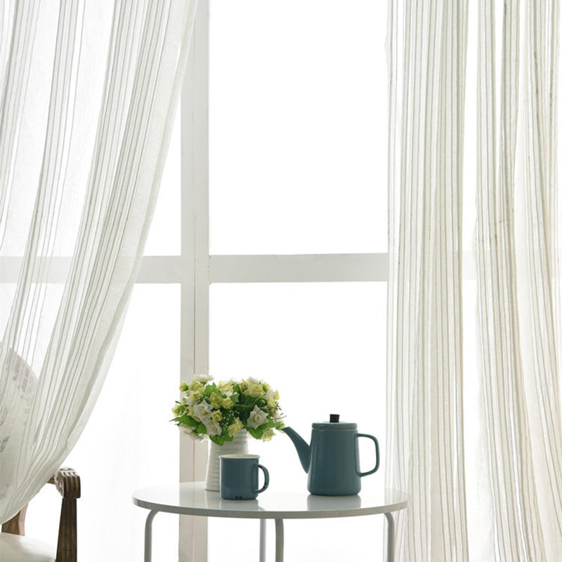 1 Stuk Witte Gestreepte Transparante Gordijnen voor Woonkamer - Zachte Voile, Decoratief, Lichtdoorlatend