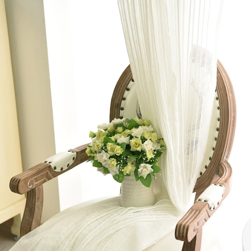 1 Piece White Striped Transparent Curtains for Living Room - Soft Voile, Decorative, Light-Transmitting