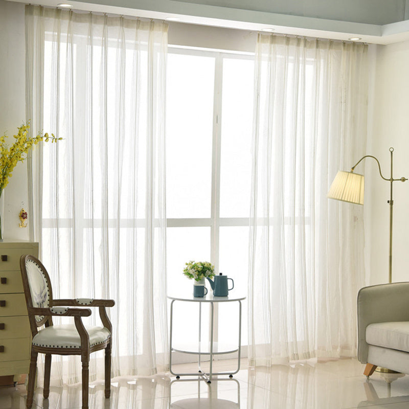 1 Piece White Striped Transparent Curtains for Living Room - Soft Voile, Decorative, Light-Transmitting