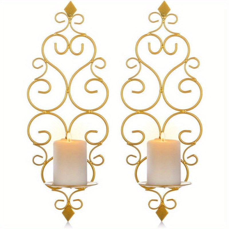 Set van 2 Gouden Wandkandelaars - Stijlvolle Metalen Wanddecoratie