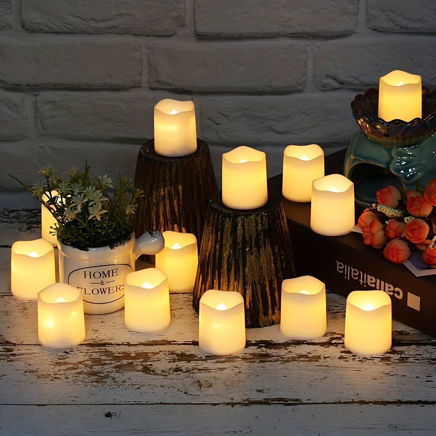 Conjunto de 24 velas LED para chá – Velas sem chama para decoração de Natal, Halloween, Dia dos Namorados e Ramadão