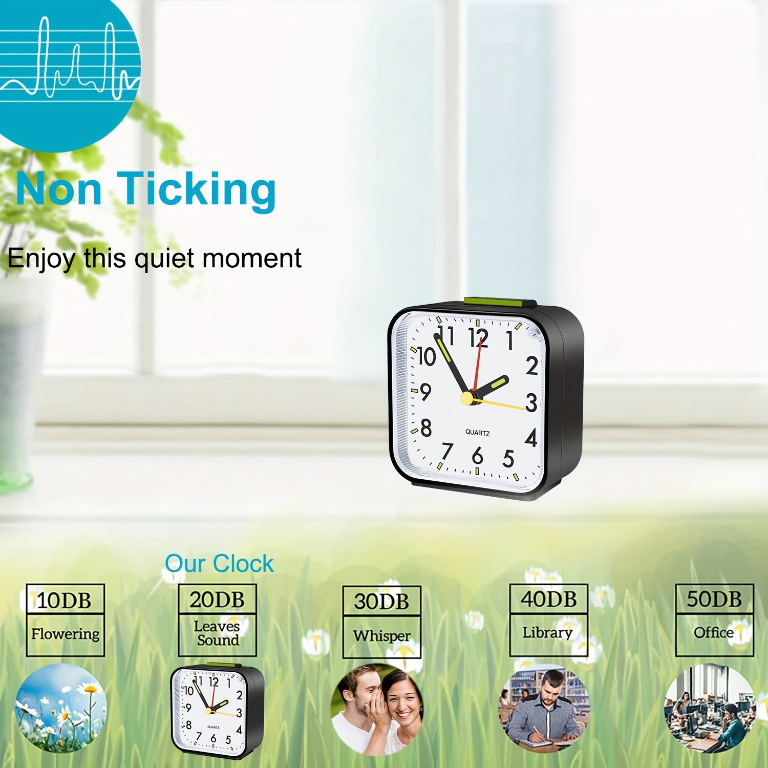 TimeRest - Despertador de Viagem Quadrado Clássico com Soneca e Ponteiros Luminosos