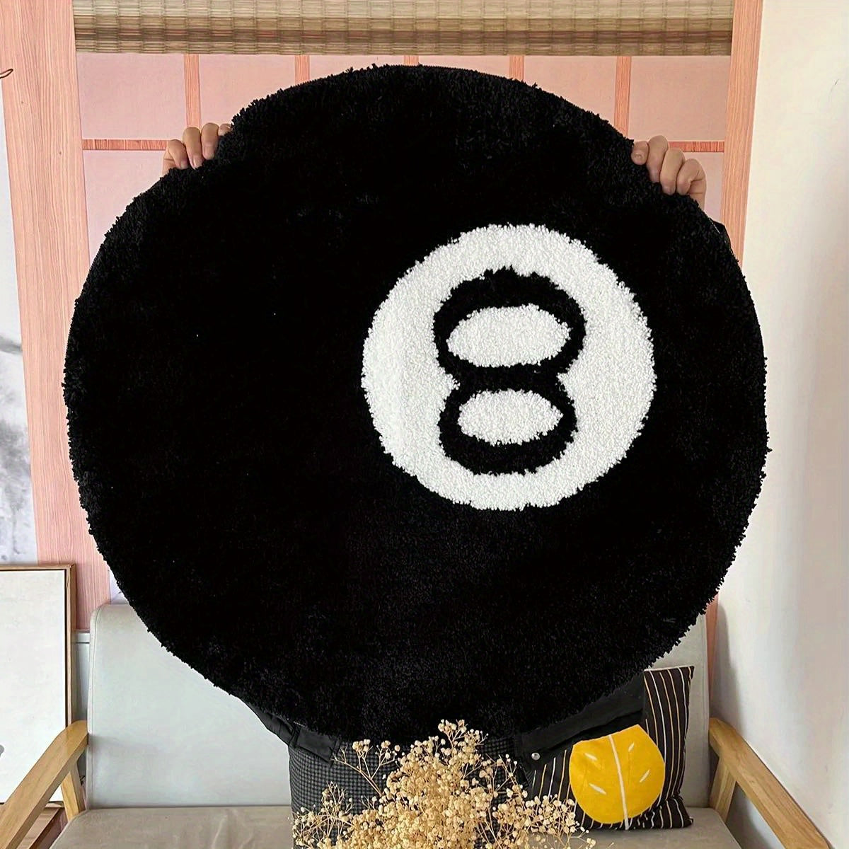 Billiard Black 8 Ball Carpet - Round Non-Slip Floor Mat for Living Room, Bathroom, and Decoration (Available in Various Sizes)