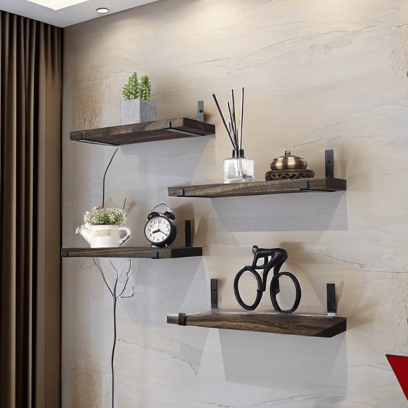 GlamShelf - Set of 4 Wooden Wall Shelves - Storage for Living Room