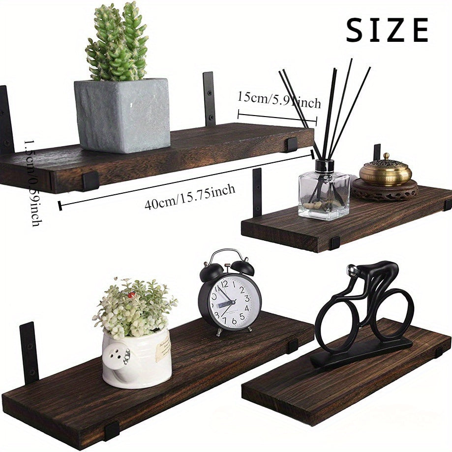 GlamShelf - Set of 4 Wooden Wall Shelves - Storage for Living Room