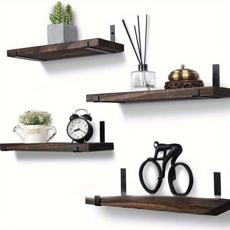 GlamShelf - Set of 4 Wooden Wall Shelves - Storage for Living Room
