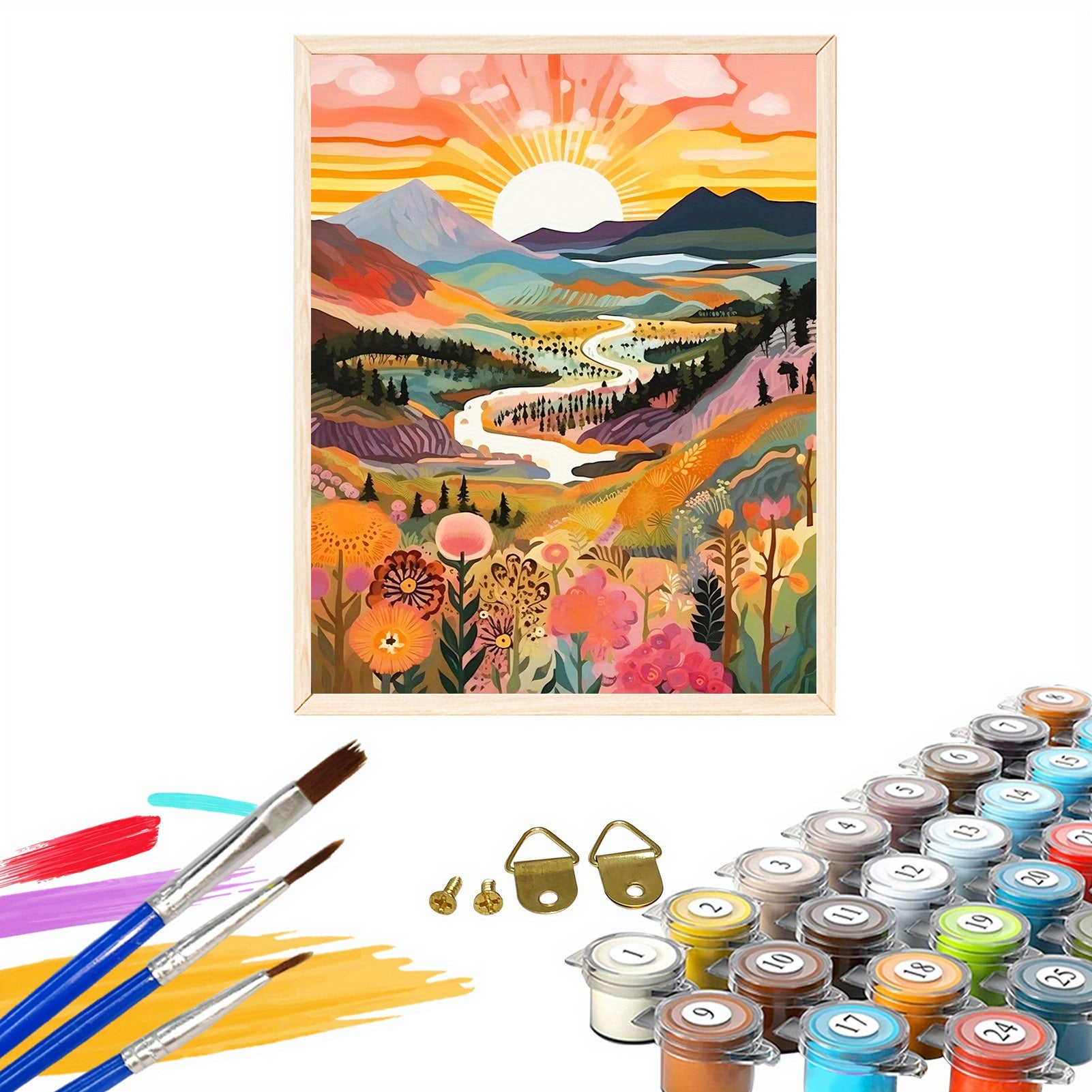 1pc Sunset Mountain Landscape Paint by Numbers for Adults - Without Frame, 40x50CM, DIY Oil Paint Acrylic Art for Wall Decoration
