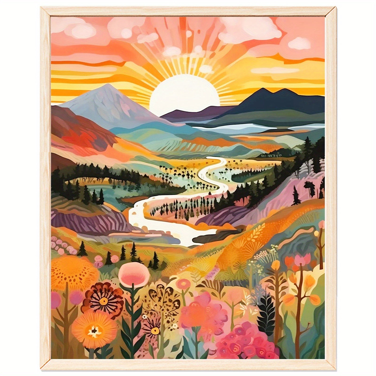 1pc Sunset Mountain Landscape Paint by Numbers for Adults - Without Frame, 40x50CM, DIY Oil Paint Acrylic Art for Wall Decoration