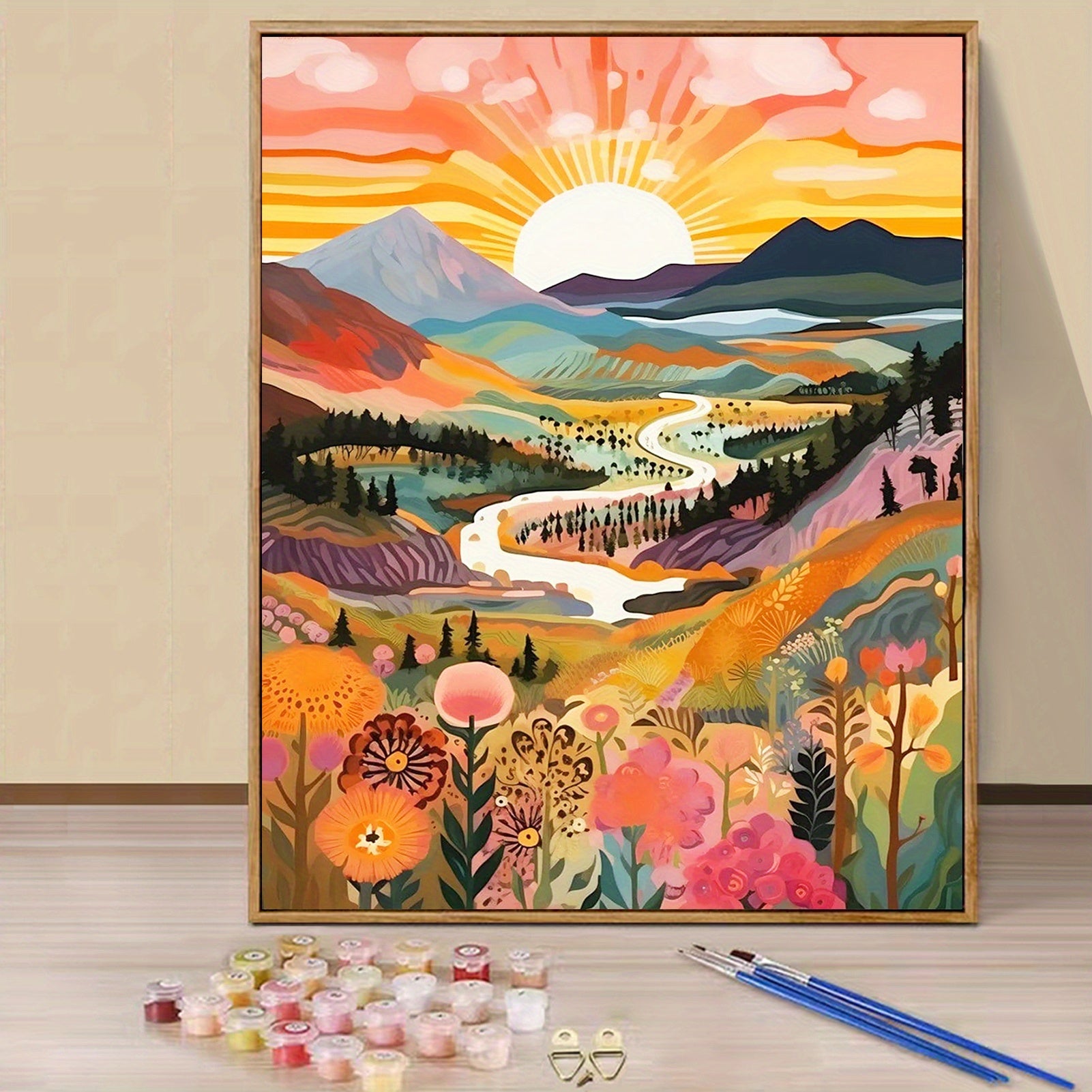 1 pieza Pintura por Números Paisaje de Montaña al Atardecer para Adultos - Sin Marco, 40x50CM, Arte DIY de Óleo y Acrílico para Decoración de Pared