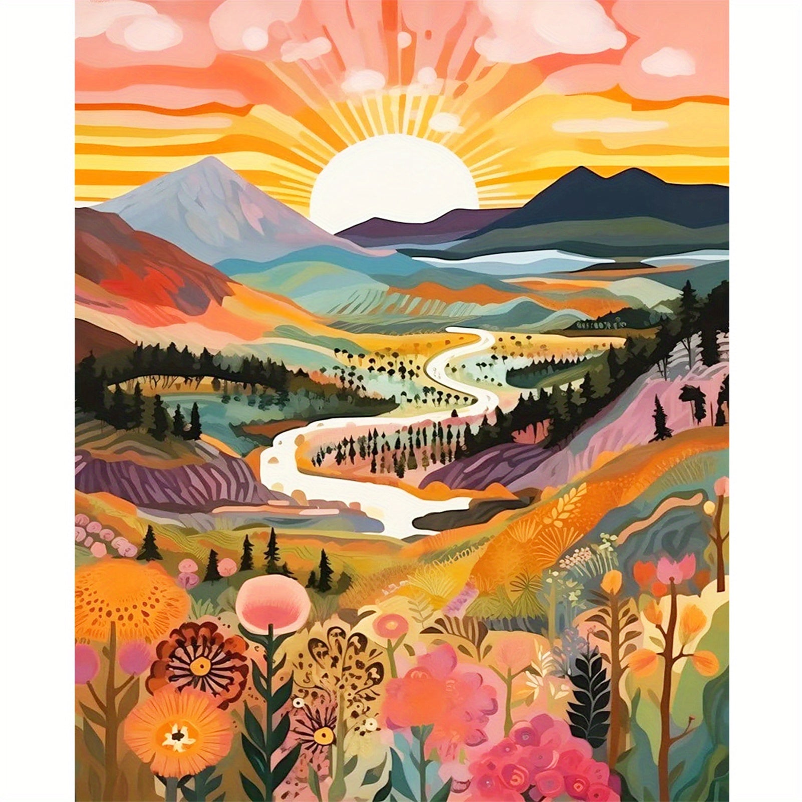1pc Sunset Mountain Landscape Paint by Numbers for Adults - Without Frame, 40x50CM, DIY Oil Paint Acrylic Art for Wall Decoration