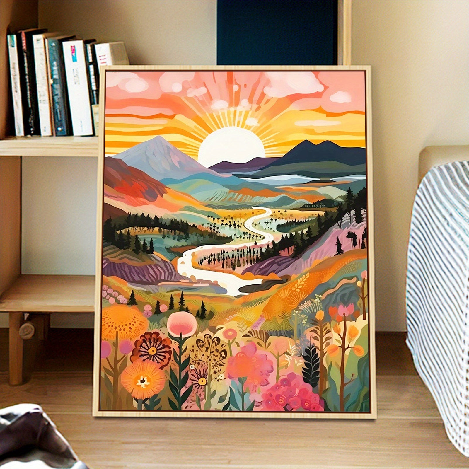 1pc Sunset Mountain Landscape Paint by Numbers for Adults - Without Frame, 40x50CM, DIY Oil Paint Acrylic Art for Wall Decoration