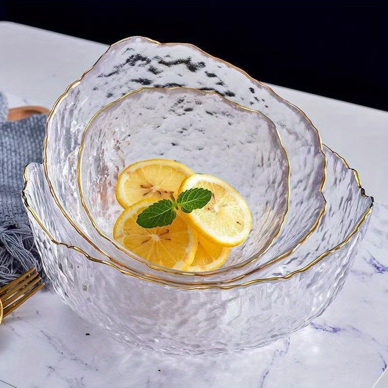 HammerGlass - Set of 3 Glass Bowls with Hammer Pattern for Salad & Fruit