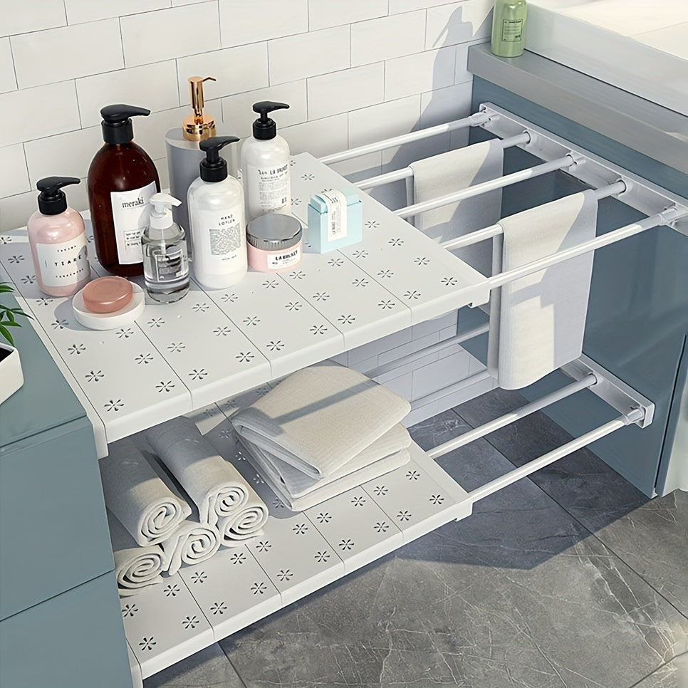 FlexRack - Adjustable Wall-Mounted Storage Shelf with Extendable Tension Rod