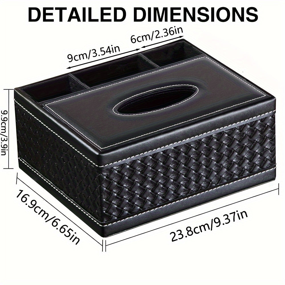 Caixa Multifuncional de Pele Sintética para Lenços e Arrumação – Quatro Compartimentos para Comando e Guardanapos