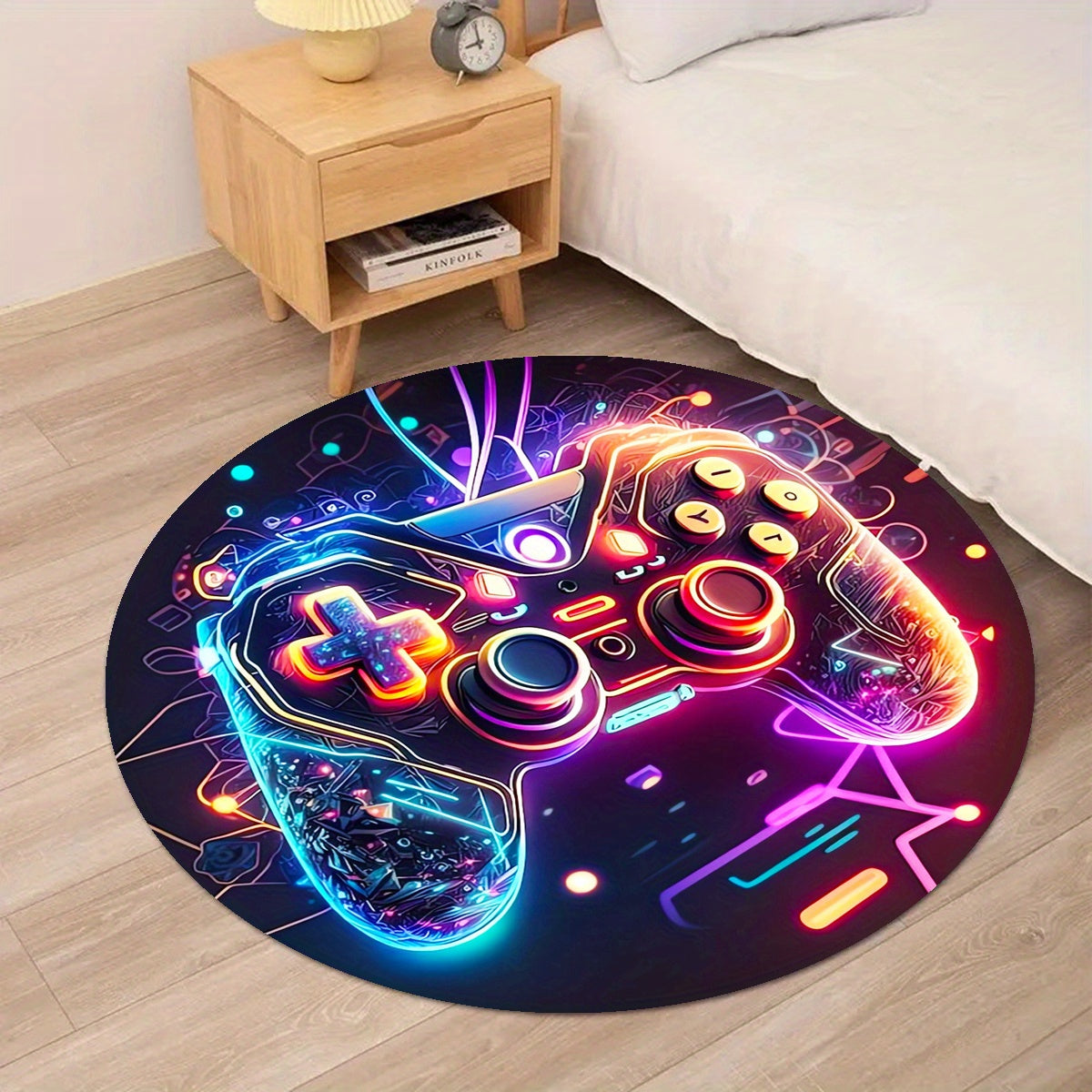 Alfombra redonda inspirada en PlayStation - Terciopelo cristal lavable para sala de estar, cocina y baño