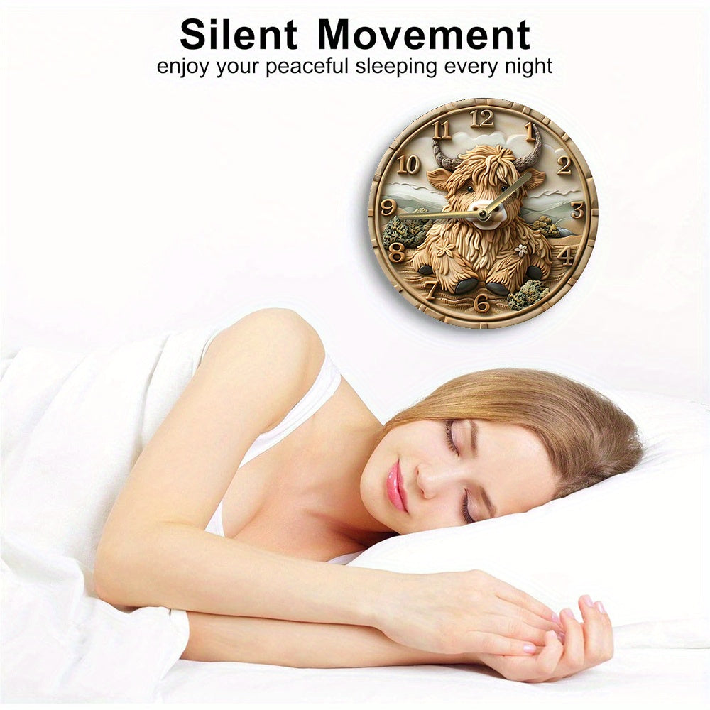 HighlandCharm - Orologio da parete silenzioso con mucca delle Highlands