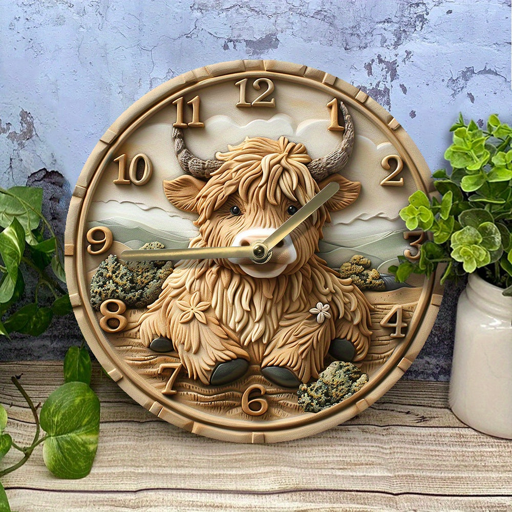 HighlandCharm - Orologio da parete silenzioso con mucca delle Highlands
