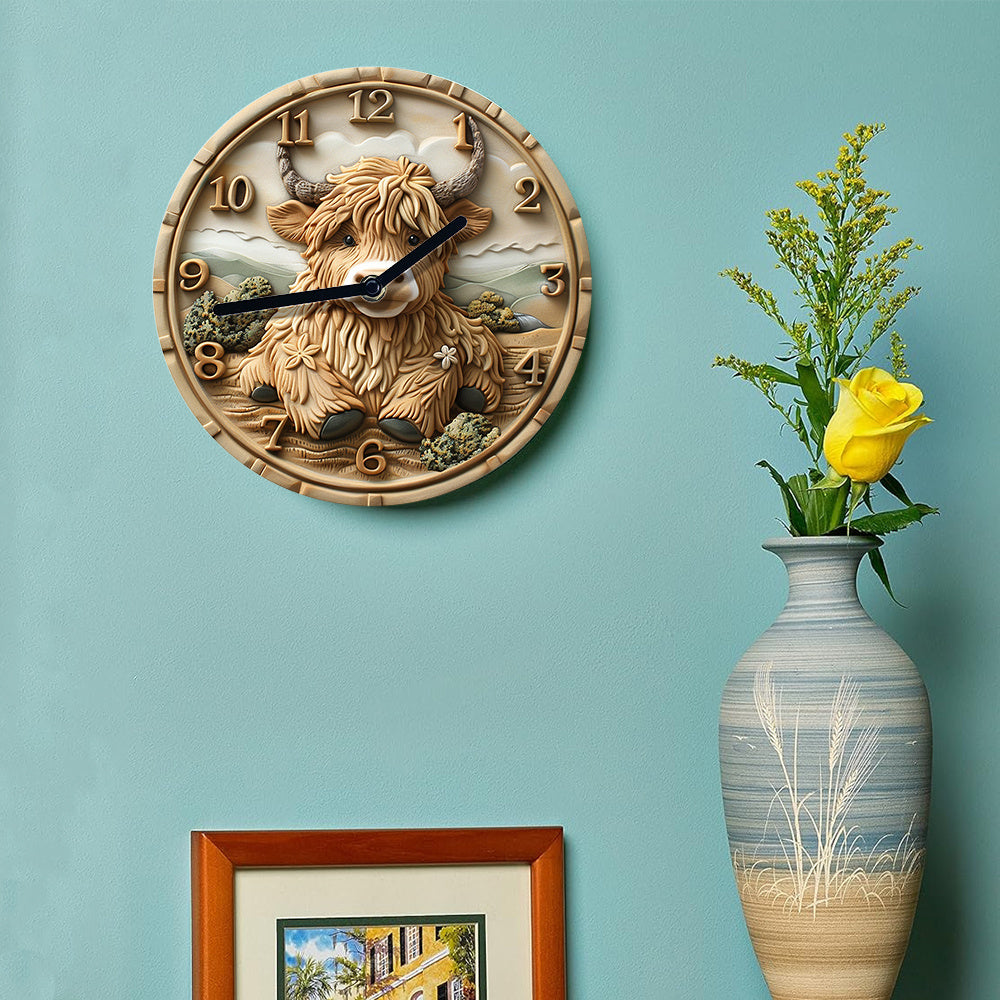HighlandCharm - Orologio da parete silenzioso con mucca delle Highlands