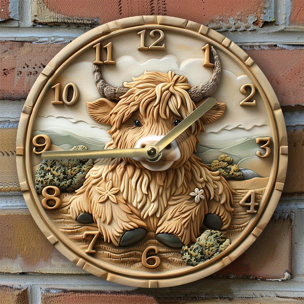 HighlandCharm - Orologio da parete silenzioso con mucca delle Highlands