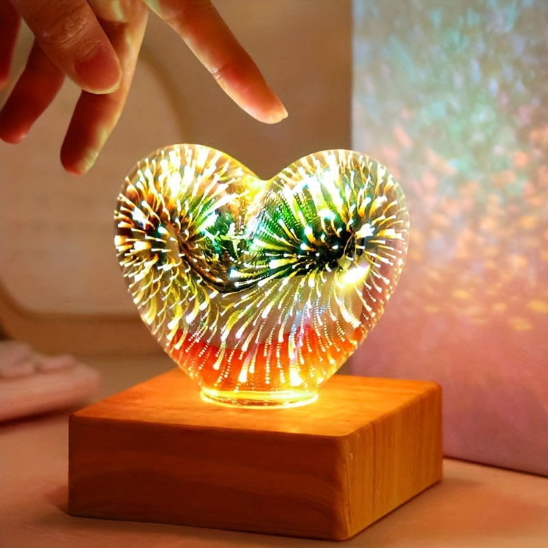 LoveLight - Lampada Notturna LED Fuoco Cuore 3D, Alimentata via USB