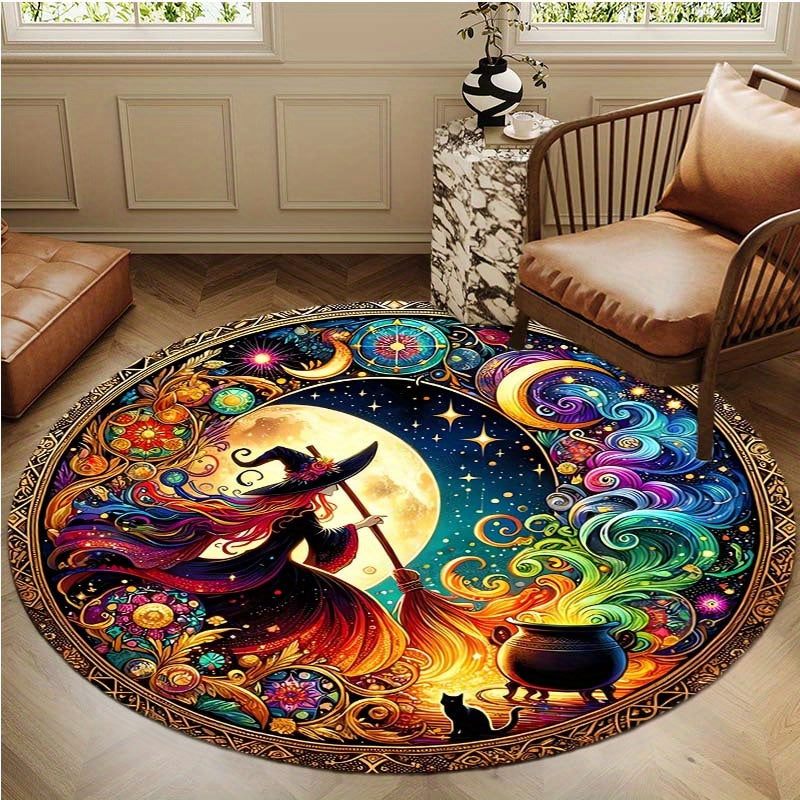 Enchanting Witch Brew Round Carpet: 800g/m² Crystal Velvet, Perfect for Home Decoration – Office Mats, Living Room, Bedroom and More