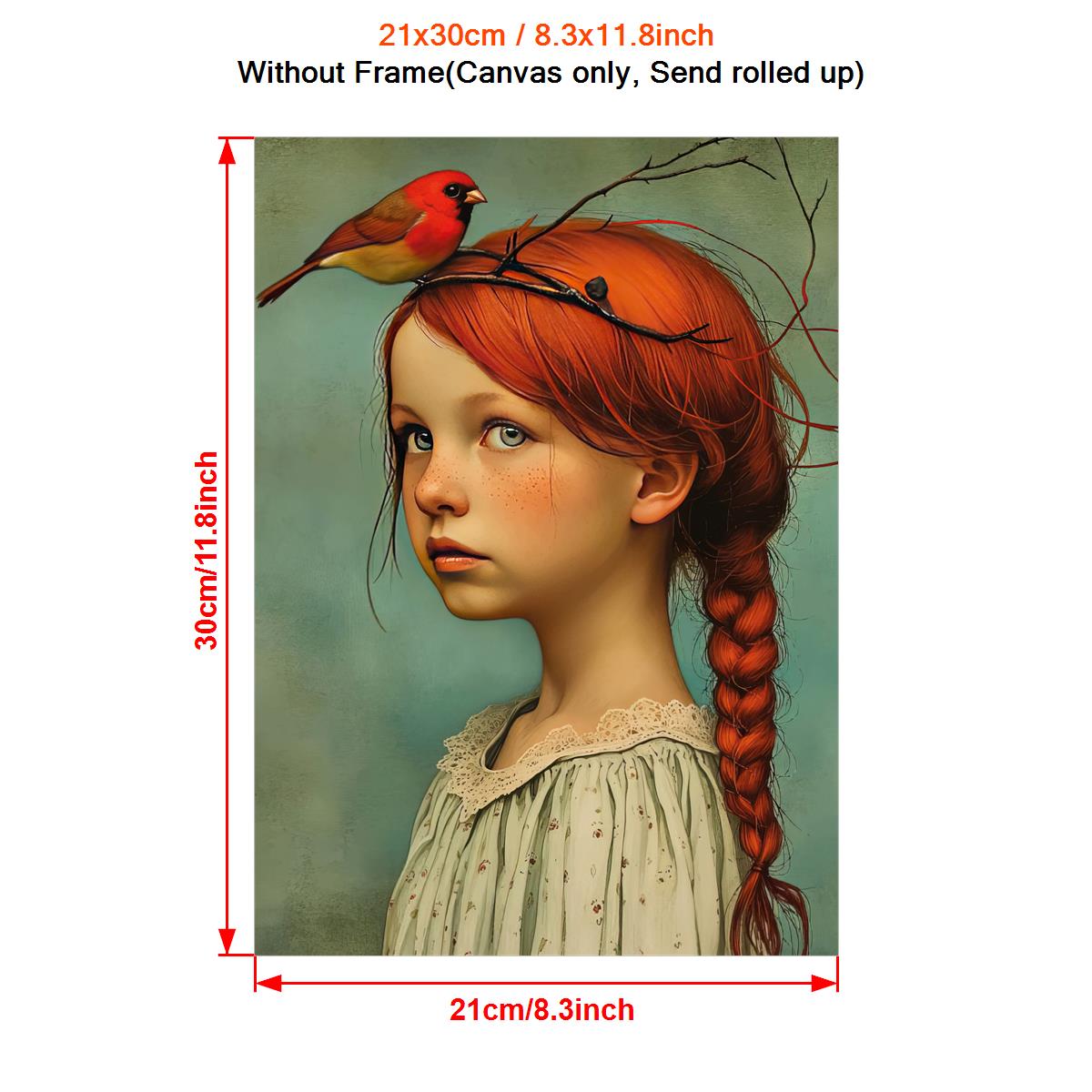 1-piece Art Deco Classic Modern Canvas Poster - Frameless Portrait of Girl and Cardinal, Wall Decoration for Home and Office Space