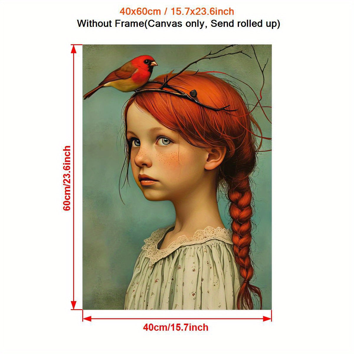 1-piece Art Deco Classic Modern Canvas Poster - Frameless Portrait of Girl and Cardinal, Wall Decoration for Home and Office Space