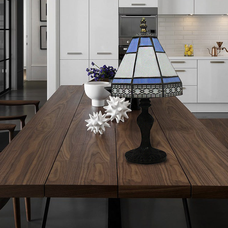 Candeeiro de mesa Tiffany - Abajur pagode bege/azul