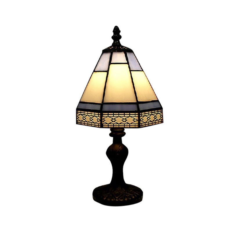 Tiffany Table Lamp - Beige/Blue Pagoda Style Bedside Lamp