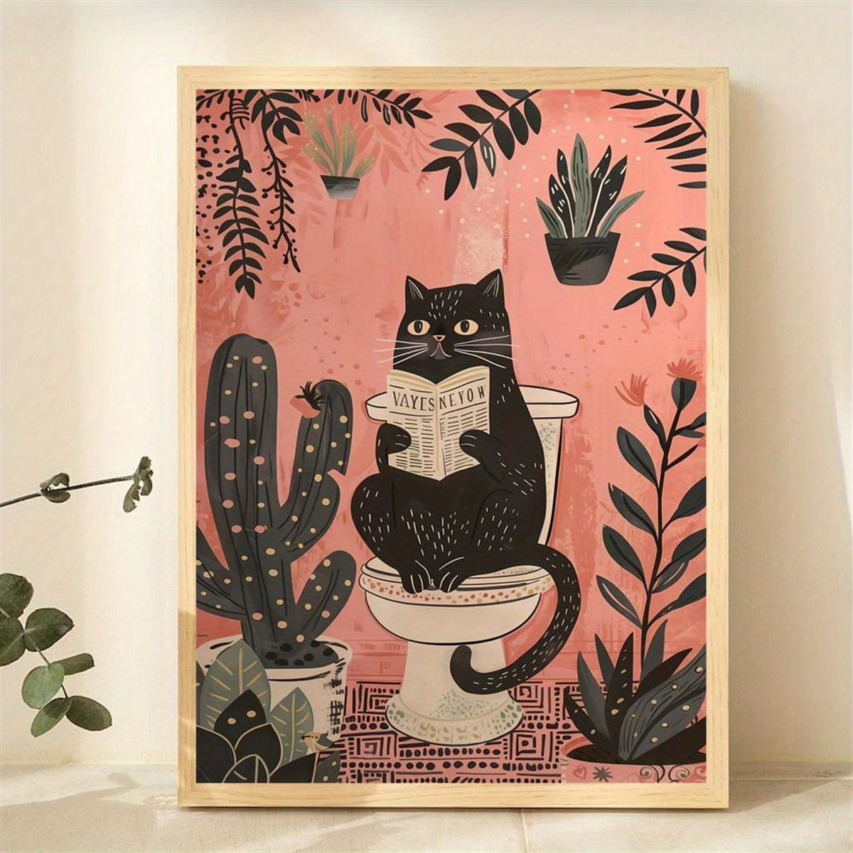 Divertente Gatto Nero sul WC - Decorazione da Parete su Tela Senza Cornice