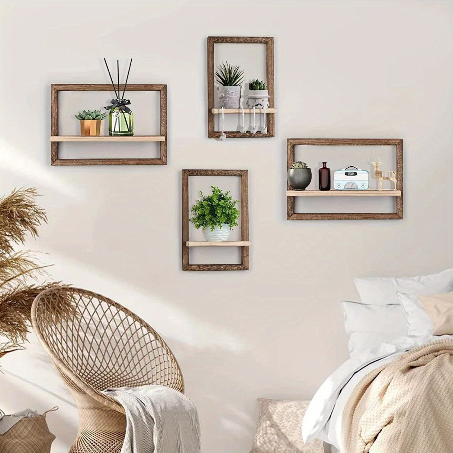 VintageWood - 2/4 Stuks Houten Muurplanken voor Opslag en Decoratie