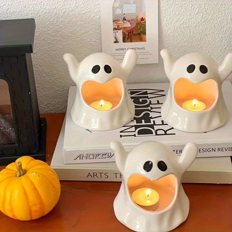 Halloween Suporte de Vela Cerâmico Assustador - Castiçais de Mesa para Aromaterapia, Decoração Festiva (1 Peça)