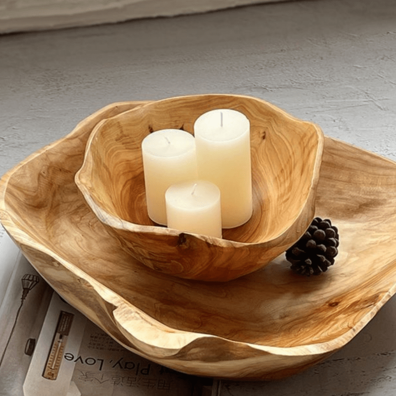 OctaWood-Fruitkom - Tigela Octogonal Maciça de Madeira para Casa e Restaurante