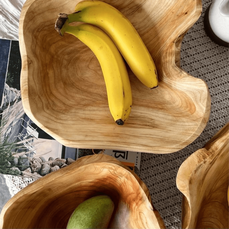 OctaWood-Fruitkom - Tigela Octogonal Maciça de Madeira para Casa e Restaurante