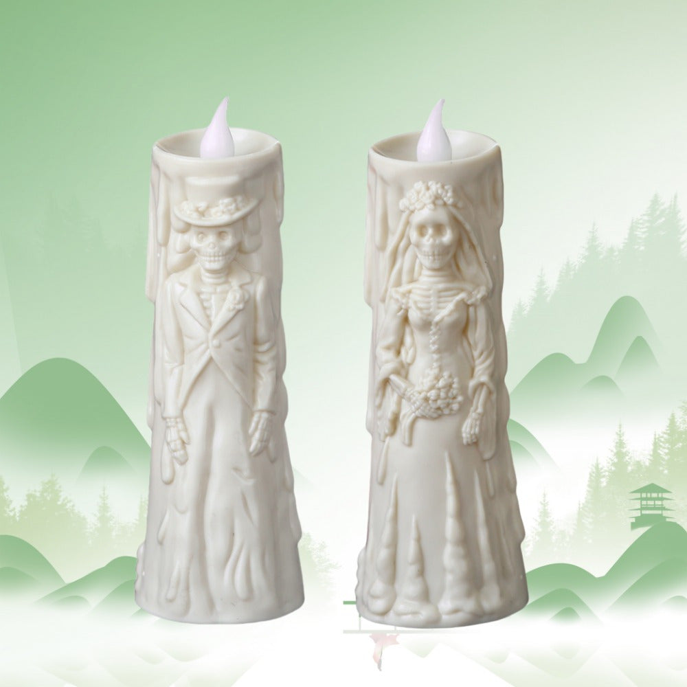 Spooky LED Candle Set: Glowing Skull Bride & Groom - Perfect for Halloween and Party Decoration