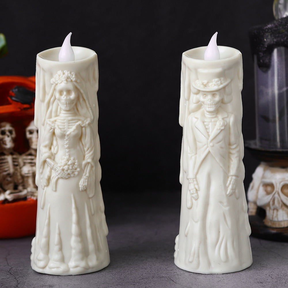 Spooky LED Candle Set: Glowing Skull Bride & Groom - Perfect for Halloween and Party Decoration
