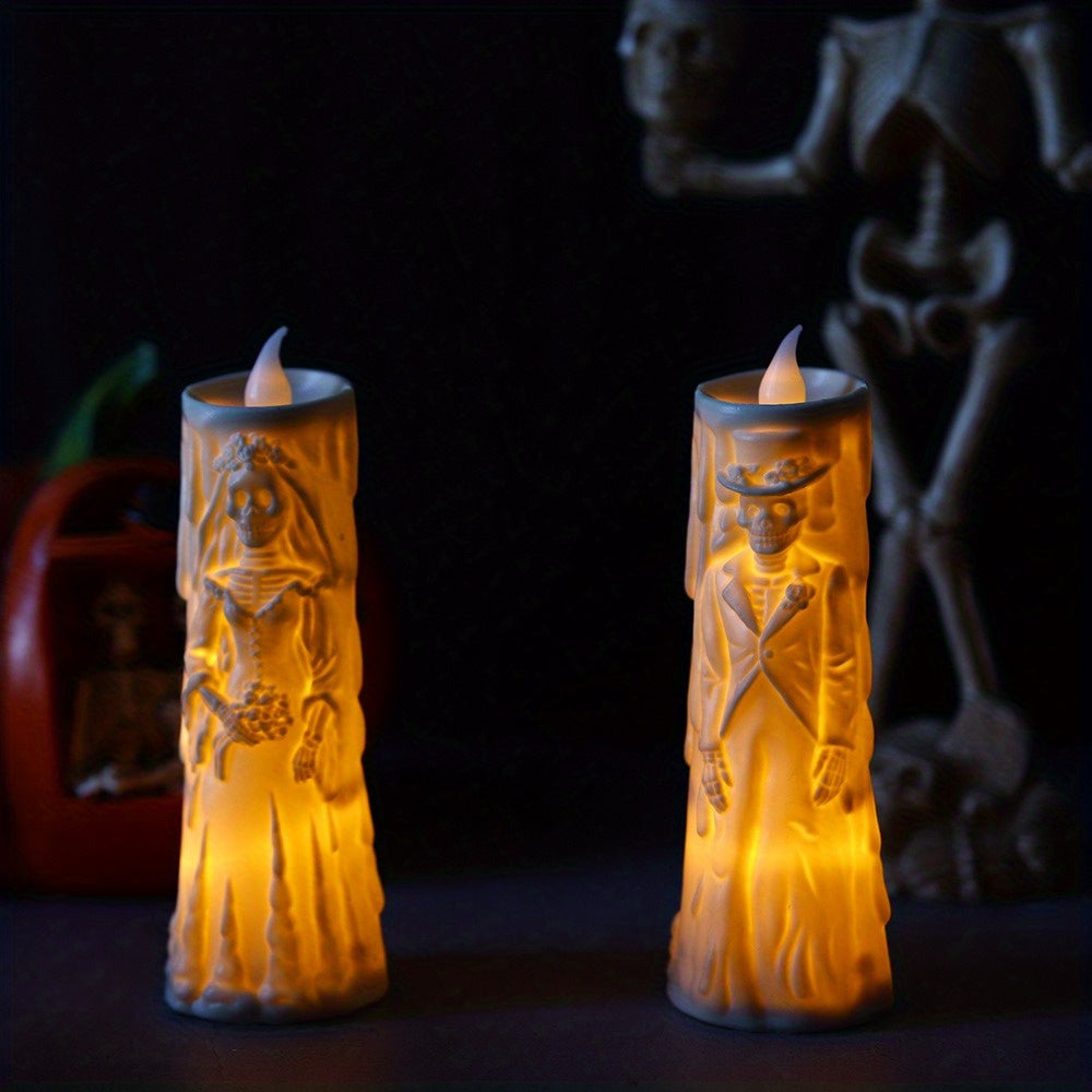 Conjunto de Velas LED Assustadoras: Caveira Brilhante Noiva e Noivo - Perfeito para o Dia das Bruxas e Decoração Festiva