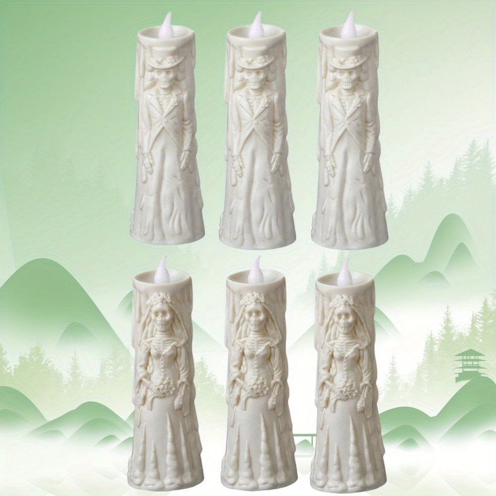 Spooky LED Candle Set: Glowing Skull Bride & Groom - Perfect for Halloween and Party Decoration