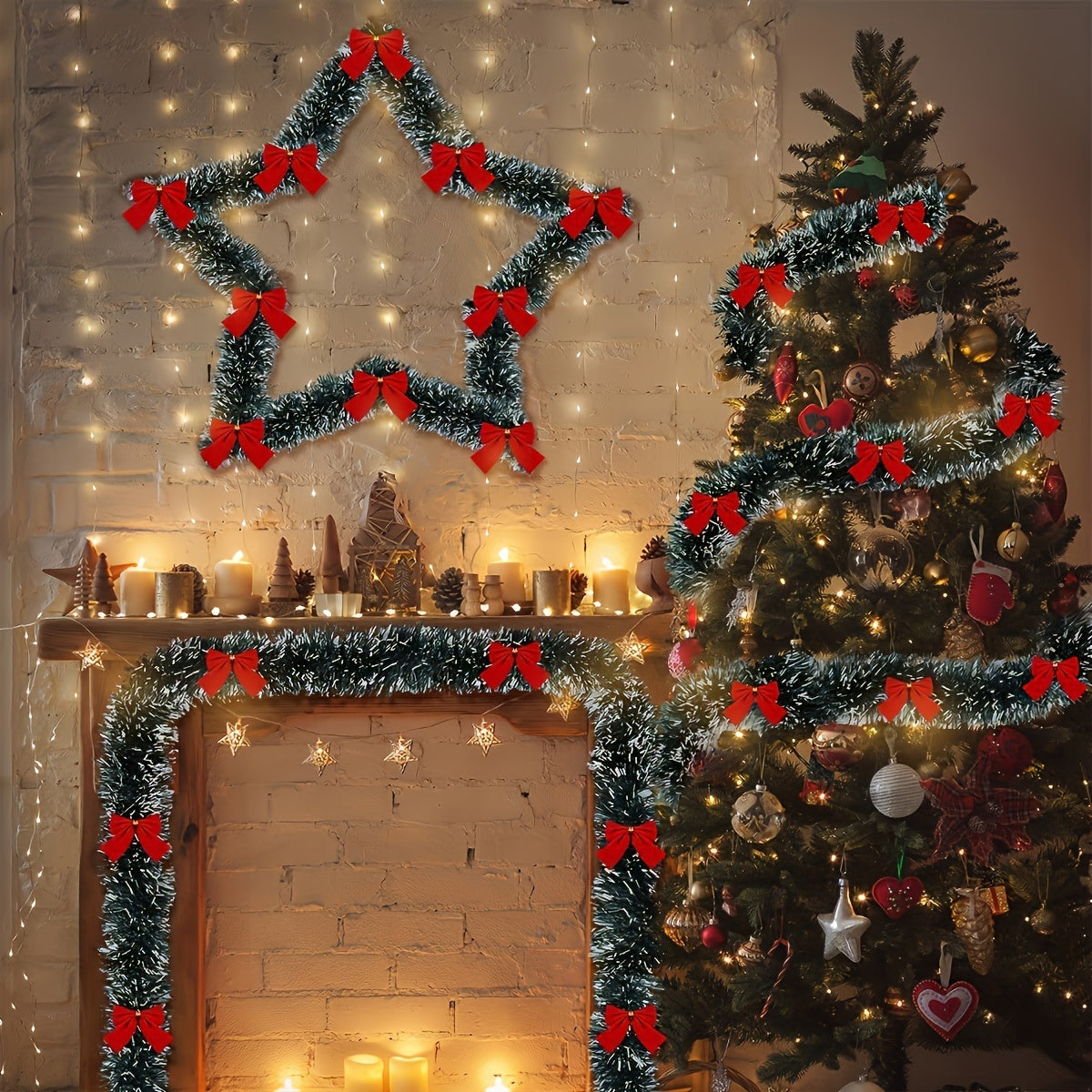 FestiveGleam - 2 Set 30 LED Kerst Tinsel Slinger met Batterijvoeding2set 30LED Kerst Tinsel Slinger Kunstmatige Kerst Slinger met LED Verlichting Batterij Kerst Metallic Twist Hangende Slinger Openhaard Mantel Decor voor Balustrade Binnenornamenten
