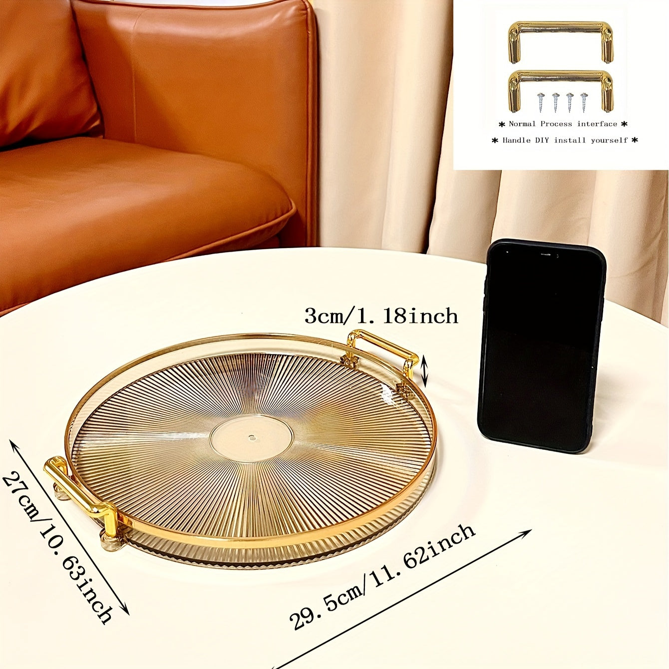 AcrylicTray - Acrylic Serving Platter with Golden Handles | For Dessert & Snack